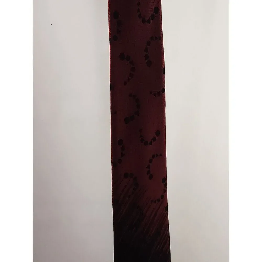 Vintage Acetate Necktie Made in France Black Red Abstract Pattern RN 18466